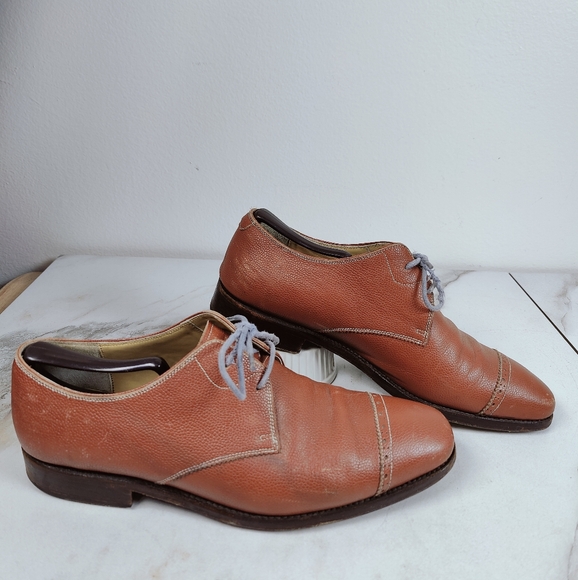 Awl & Sundry Handcrafted Cognac Leather Cap Toe Oxford Lace Up Dress Shoes 9.5